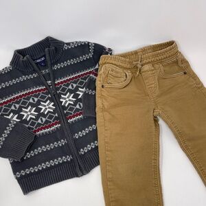 Cherokee Gray Knit Zip Sweater with Tan Corduroy Joggers